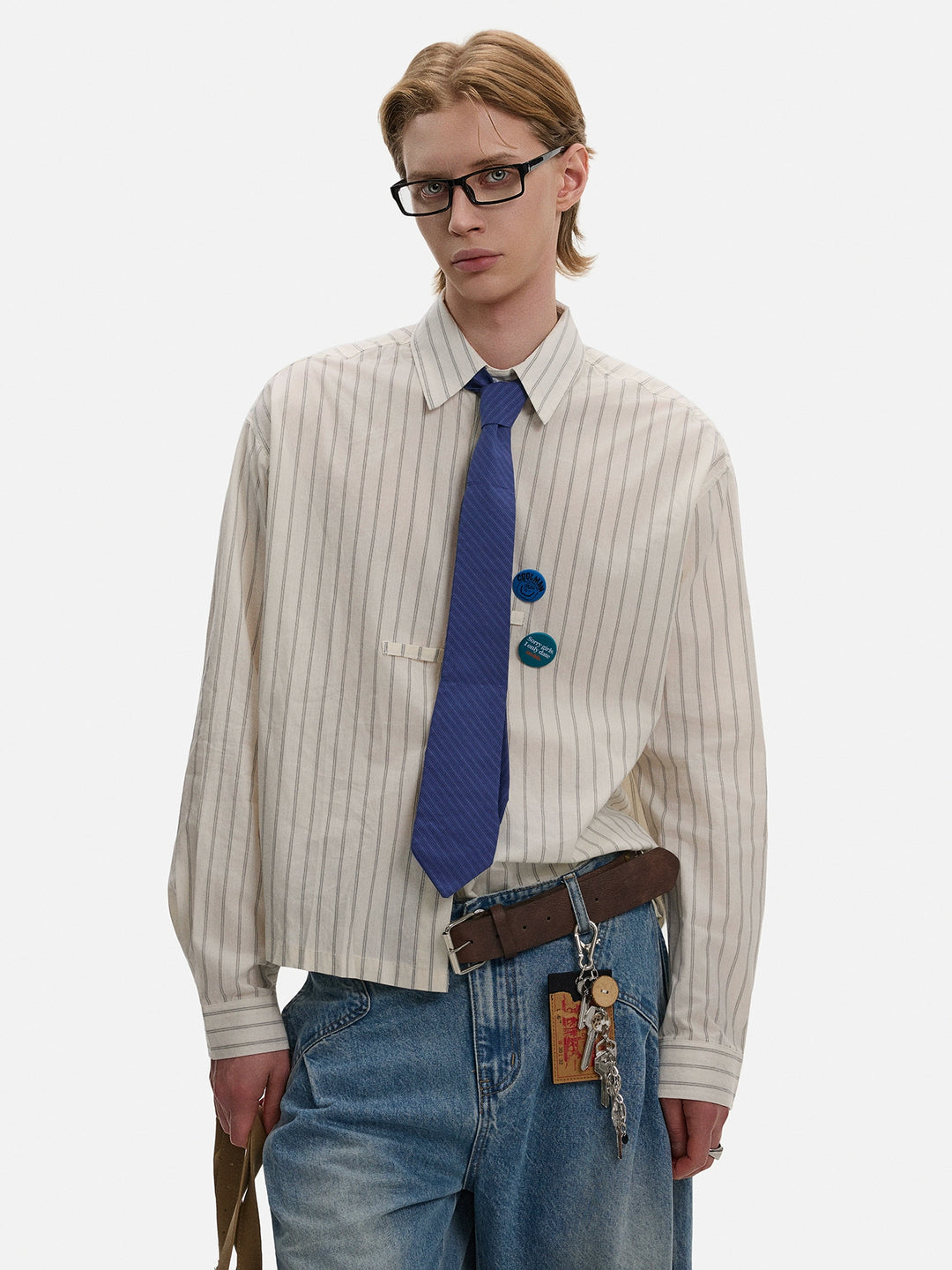 Stribet langærmet løs skjorte