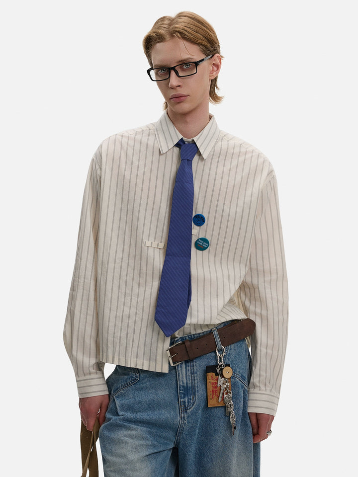 Stribet langærmet løs skjorte