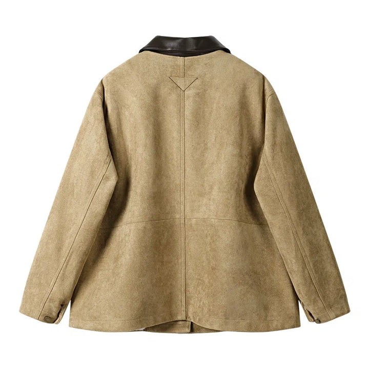 Faux Leather Collar Suede Coat