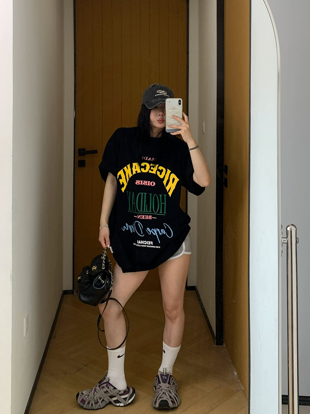 Bomullsgrafisk tryck casual kortärmad T-shirt