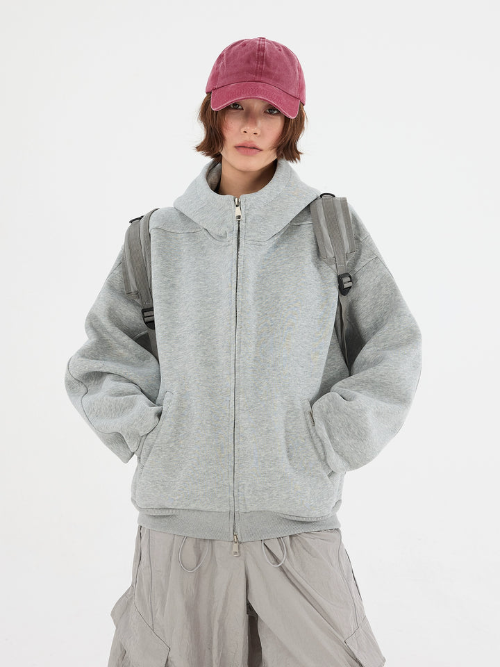 High Collar Zip Up Hooded Sweatshirt
