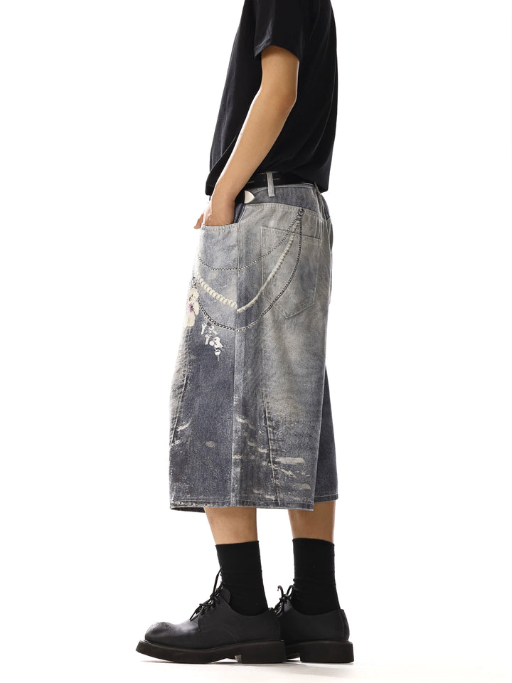 Wide-Leg Cropped Denim Pants
