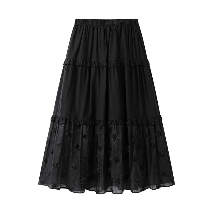 Tiered Floral Appliqué Midi Skirt
