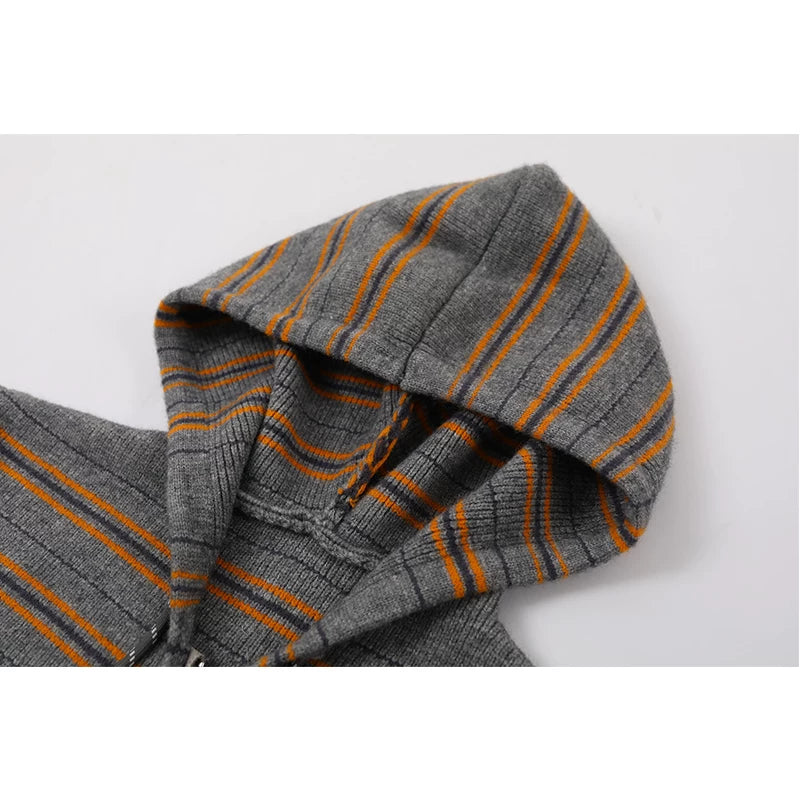 Striped Hooded Knit Cardigan