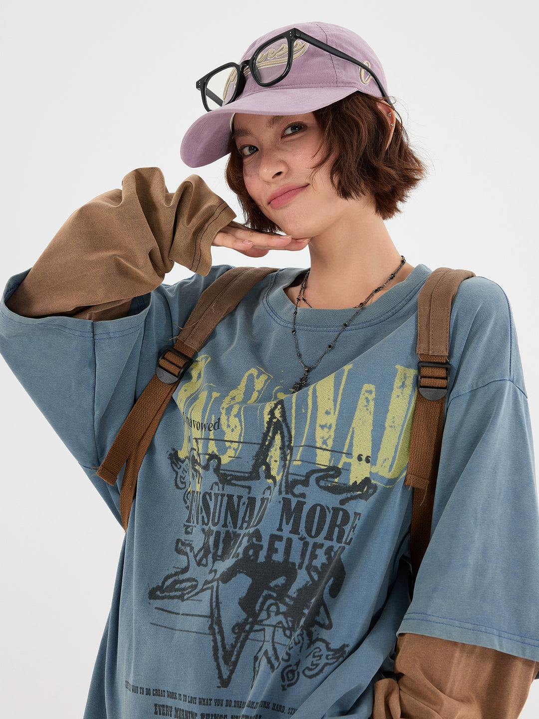 Distressed Graffiti Print Layered Pullover