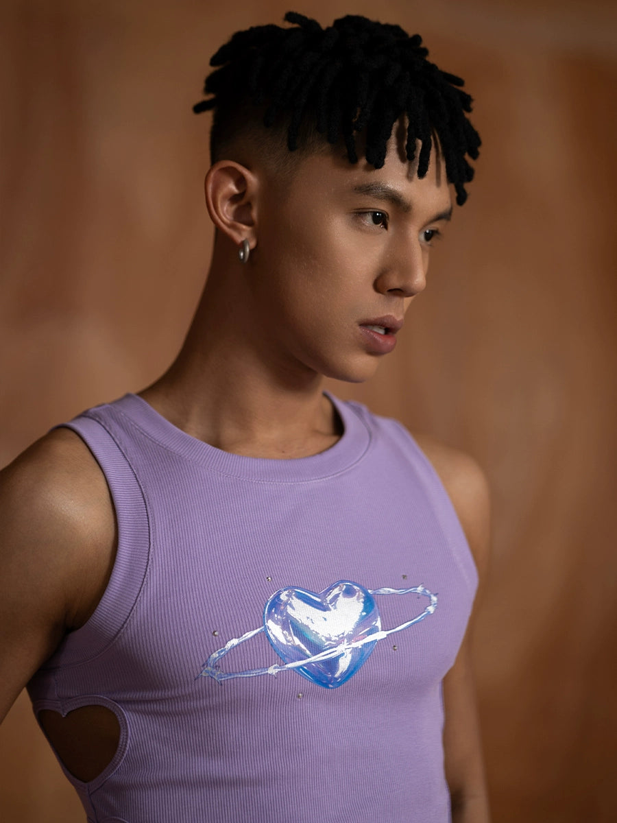 Love Print Slim Fit Vest with Cutouts