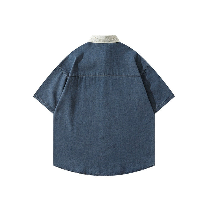 Cartoon besticktes Denim Kurzarmhemd