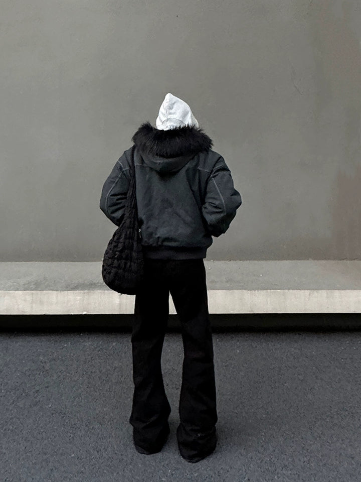 Hooded Bomber Jacket with Fur Collar