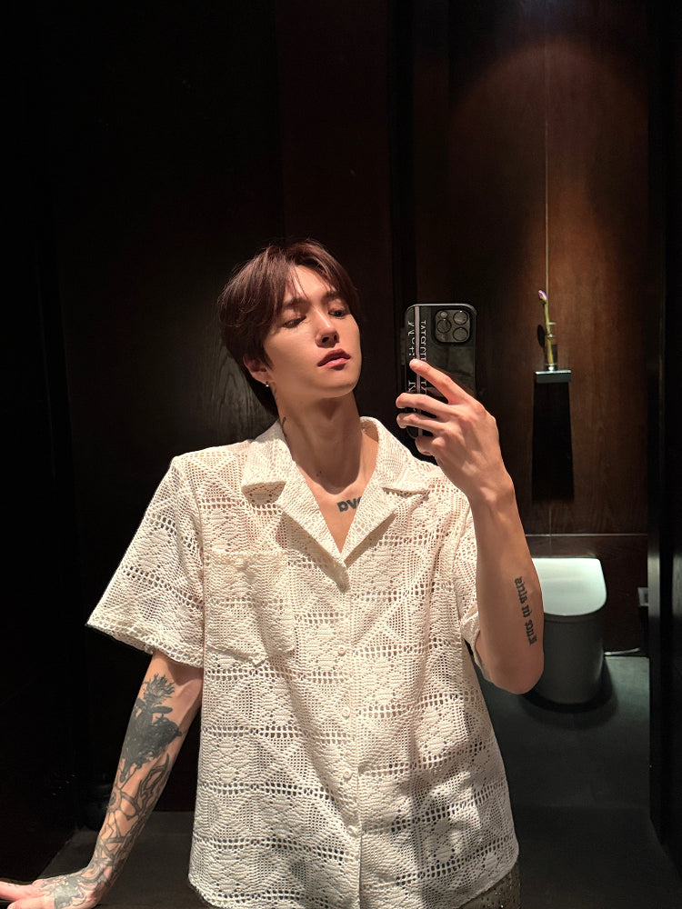 Hollow Lace Short-sleeved Shirt