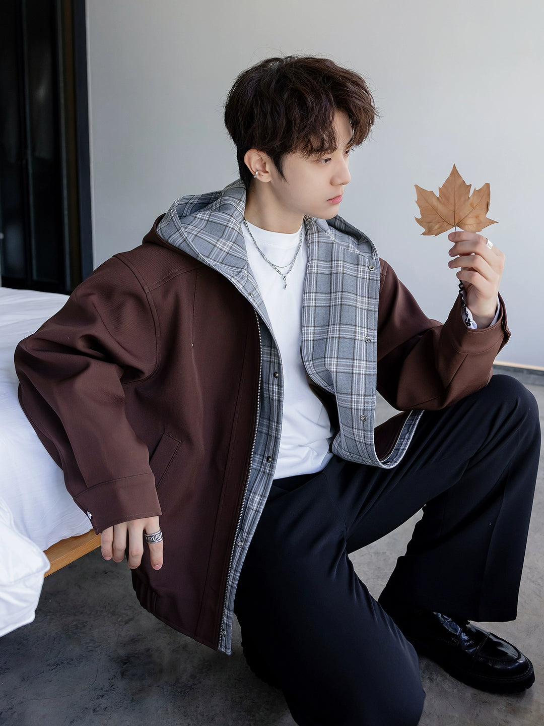 Full-zip Check-lined Hooded Jacket