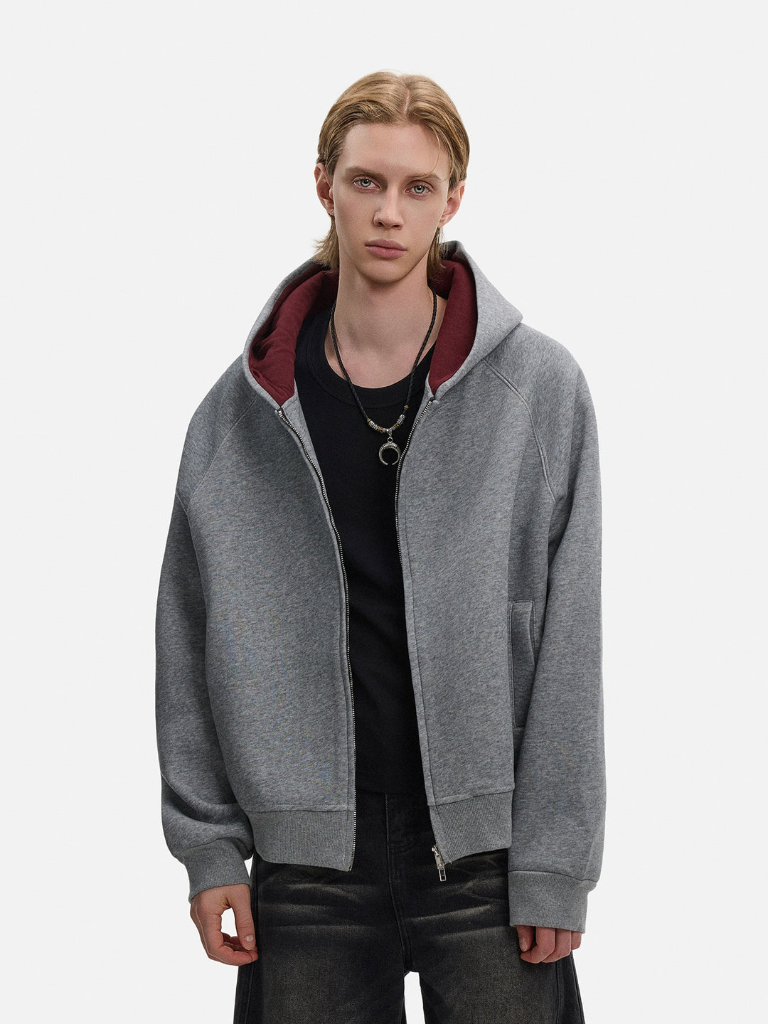 Tung bomulds zip-up hættetrøje