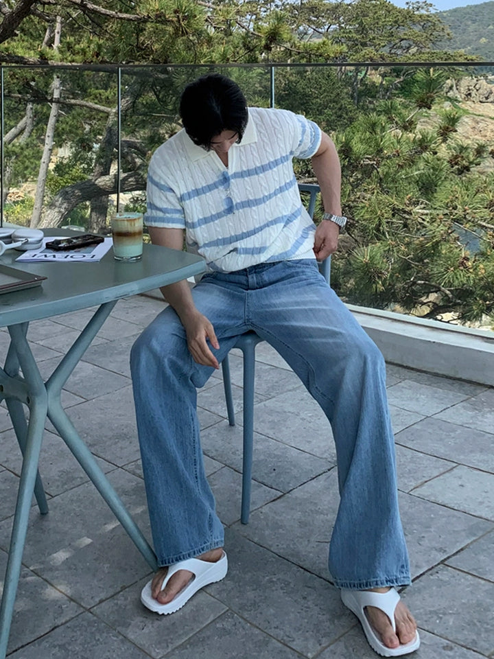 Cable Knit Short Sleeve Polo Shirt