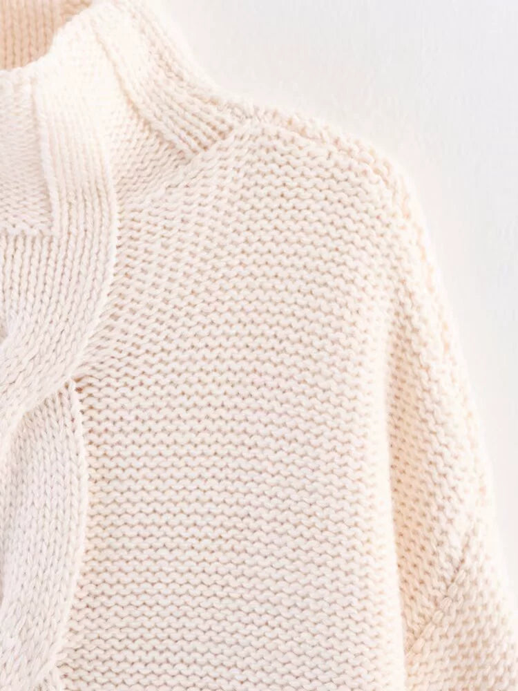 Στριμμένος Πλεκτός Σακάκι με Υψηλό Γιακά και Μακριά Μανίκια