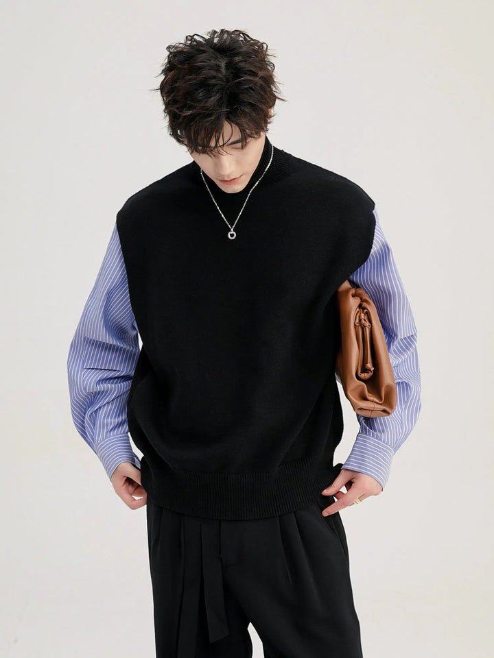 Turtleneck Sweater with Striped Sleeves