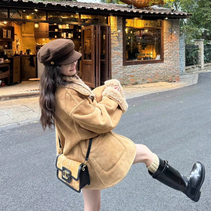 Reversible Fur Lambswool Motorcycle Coat