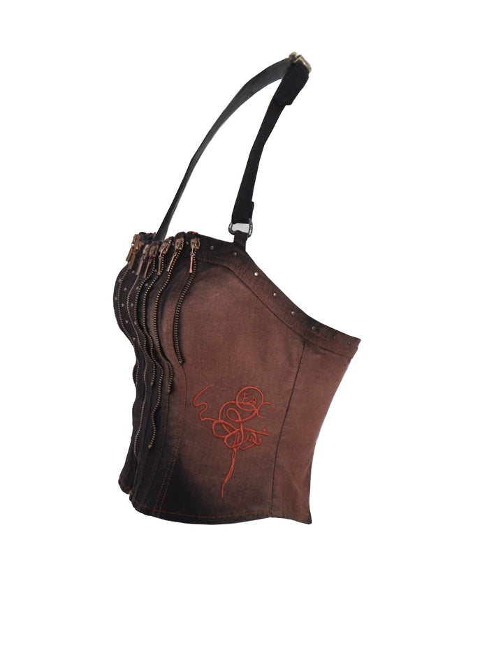 Embroidered Zipper Stitching Totem Tank Top