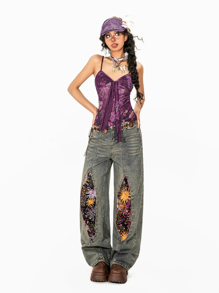 Exotic Print Mesh Camisole Tank Top