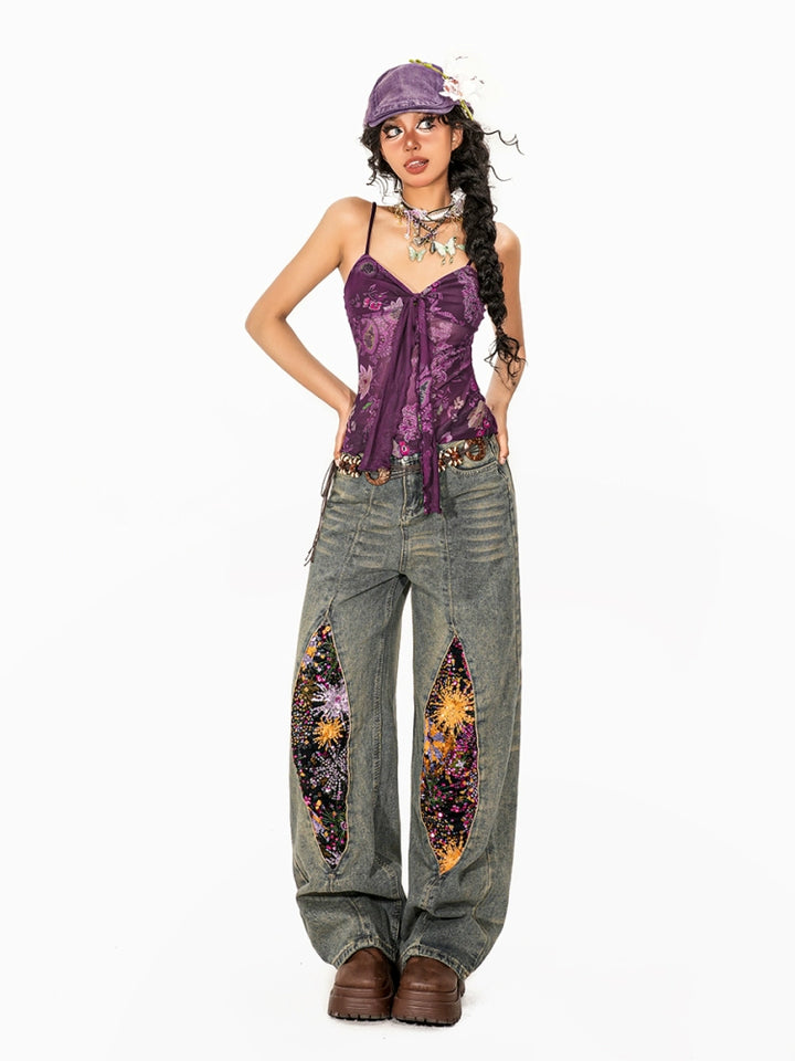 Exotic Print Mesh Camisole Tank Top