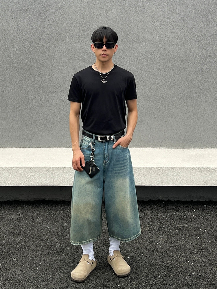 Vintage Wide-Leg Cropped Denim Pants