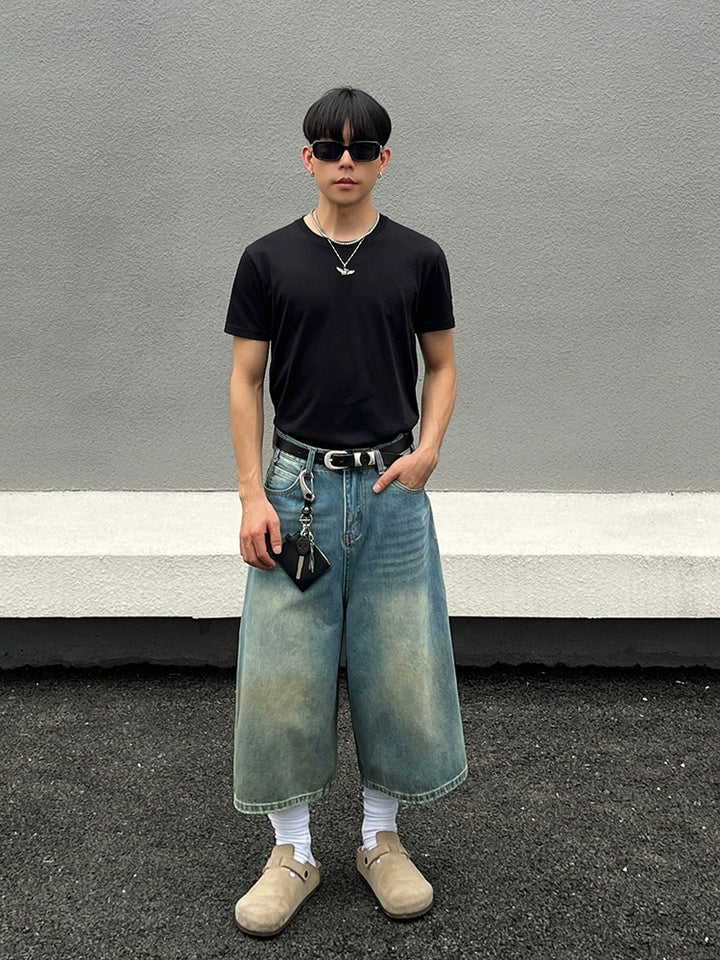 Vintage Wide-Leg Cropped Denim Pants