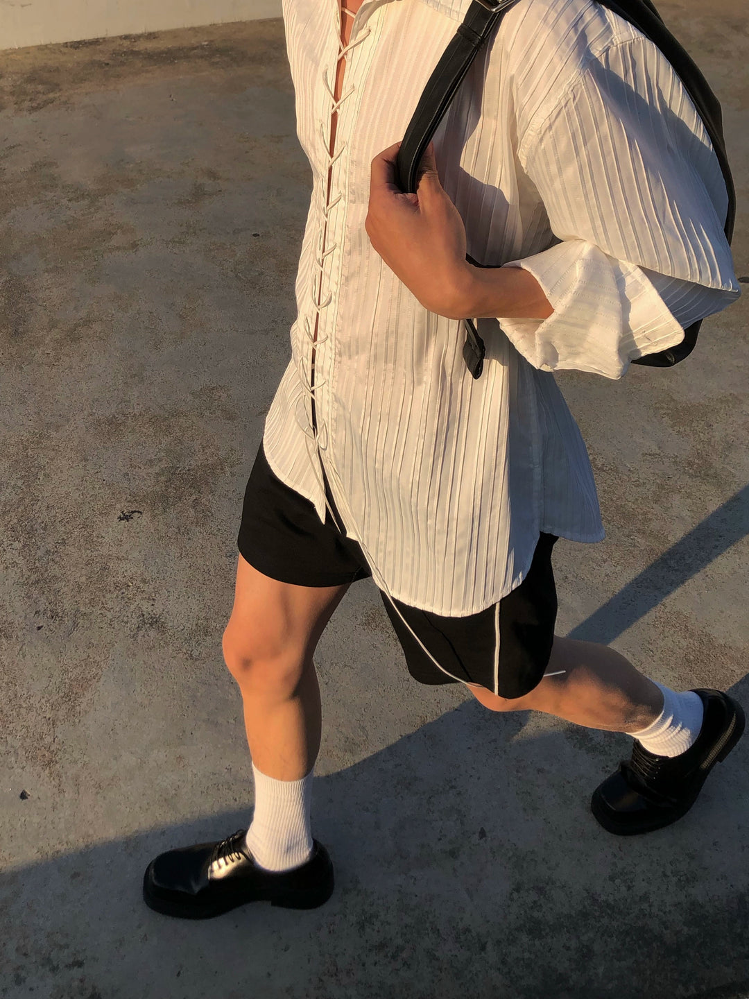 Loose Striped Lace-Up Shirt