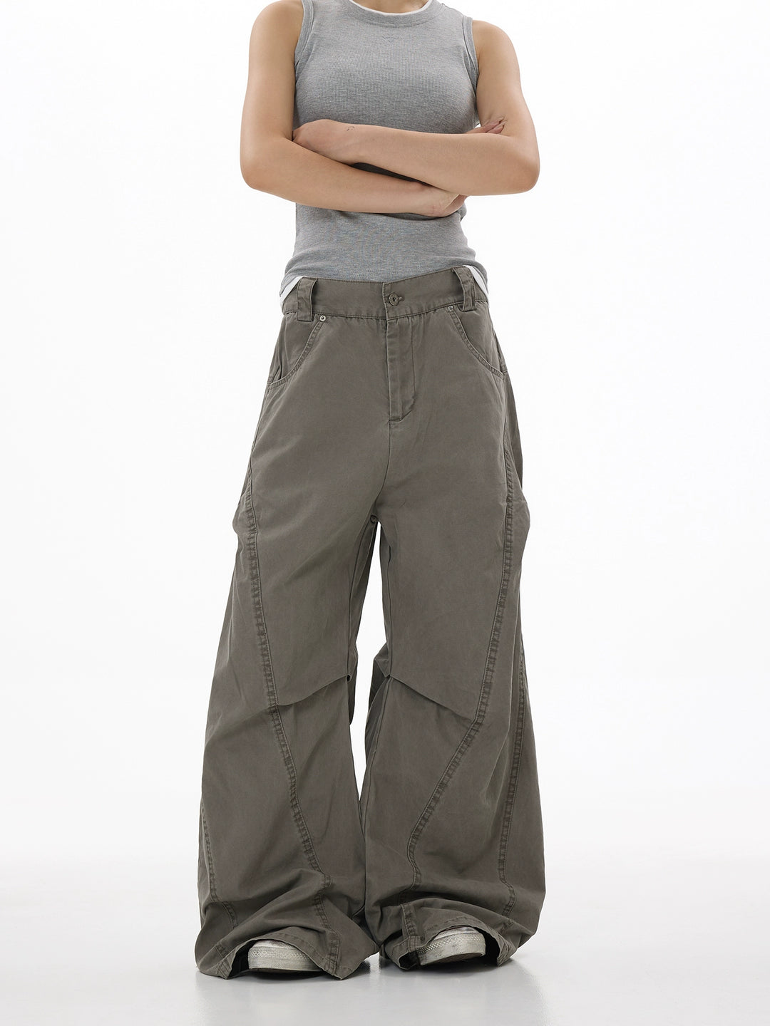 Deconstructed Loose Wide-Leg Pants