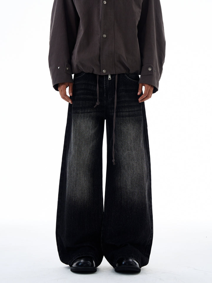 Retro brede ben bambustekst jeans