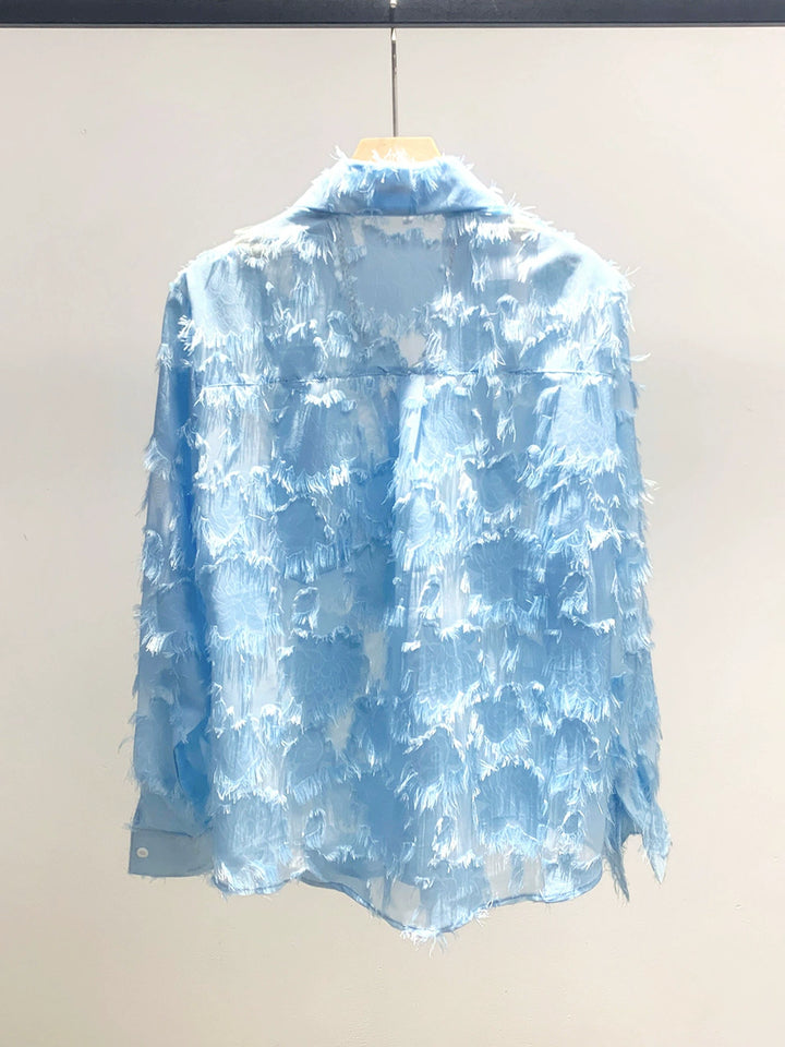Mesh Jacquard Tassel Flower Loose Shirt