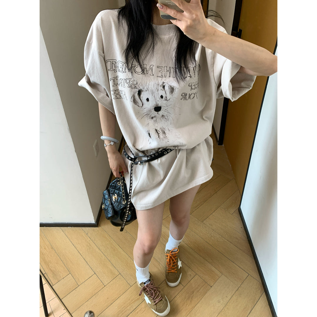 Cartoon Dog Print Relaxed Fit T-Shirt