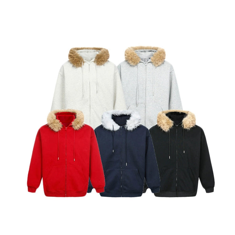 Fur Collar Hooded Zipper Cardigan