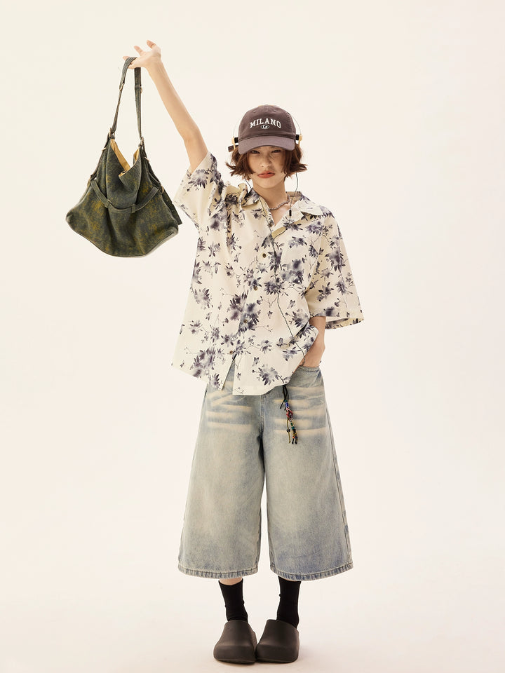 Ice Silk Floral Print Loose Shirt