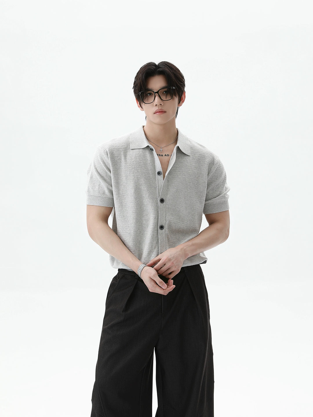 Button-front Short-sleeved Cardigan
