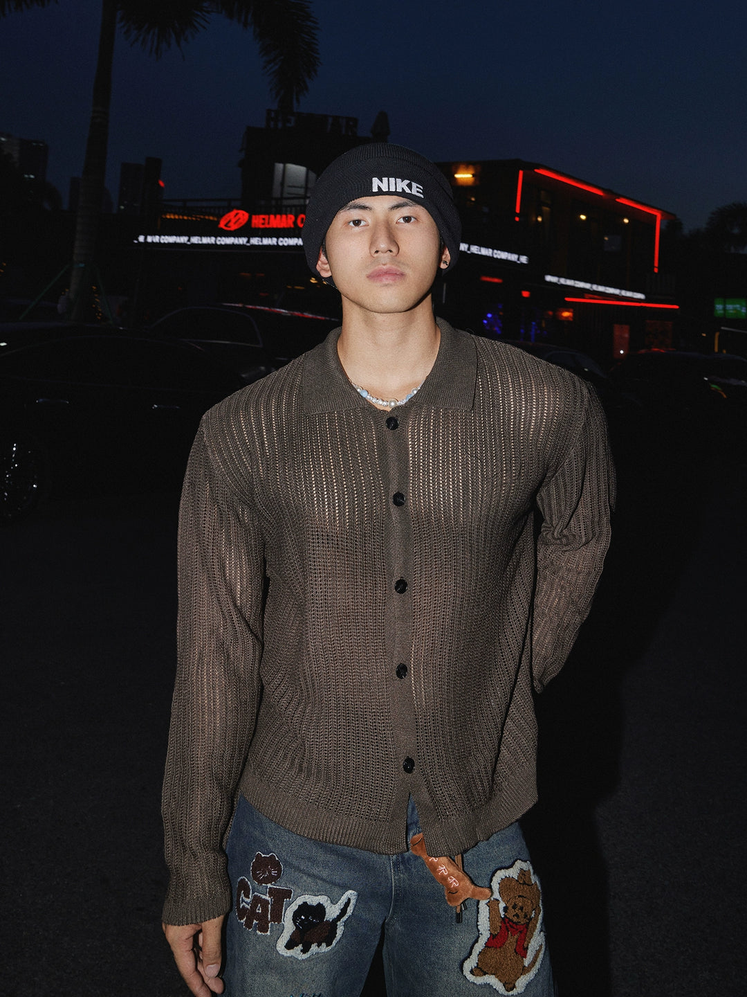 Hollow Knit Button-Up Sweater