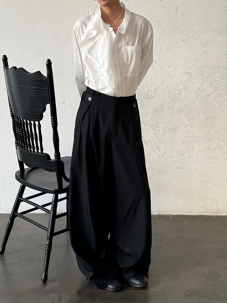 Ribbon Wide-leg Pleated Trousers
