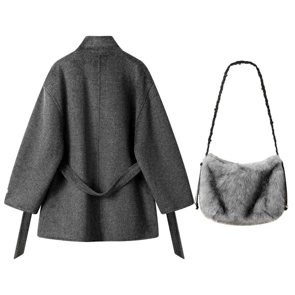 Double-Sided Wool Belted Stand Collar Coat
