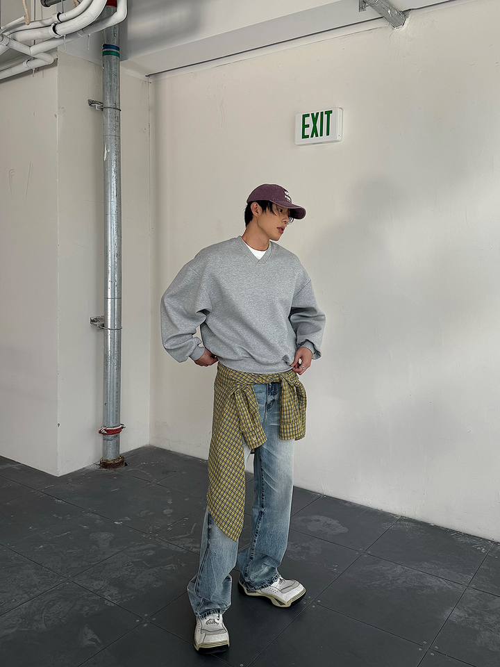 V-Neck Loose Pullover Casual Sweatshirt