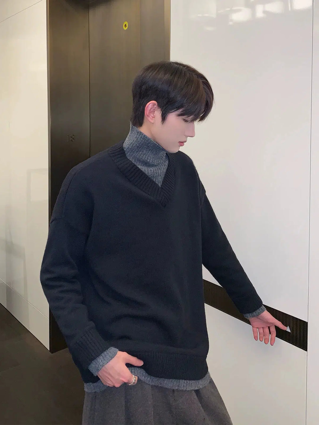 High-Neck Two-piece Knit Sweater