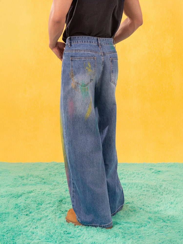 Paint Spray Loose Wide Leg Jeans