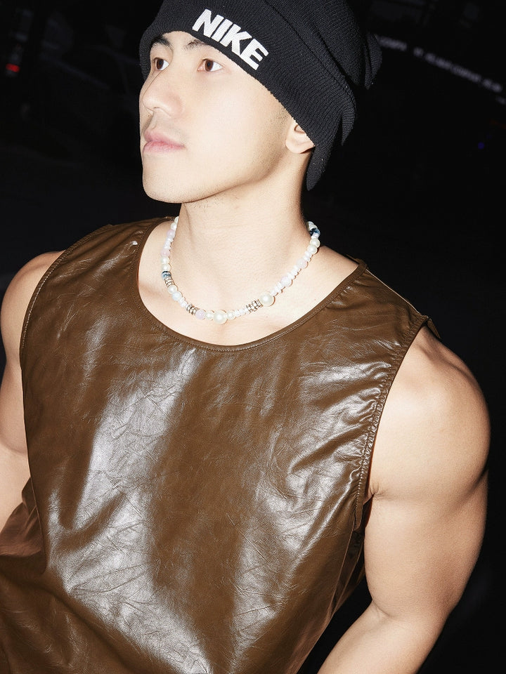 PU Leather Sleeveless Loose Fit Vest