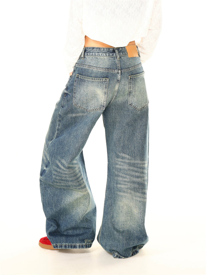 Washed Distressed Wide-leg Jeans