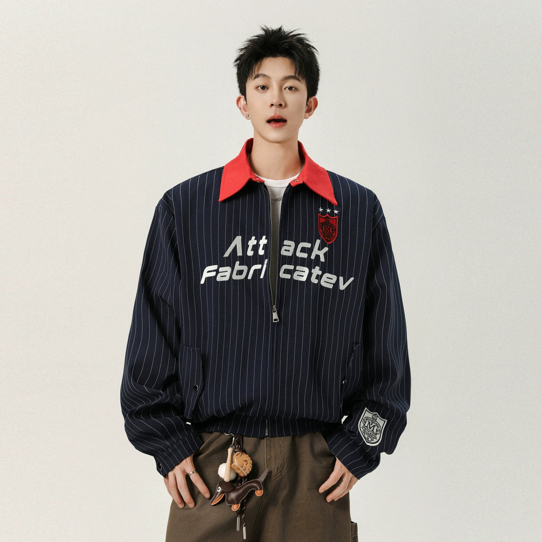 Letter Embroidery Striped Lapel Jacket