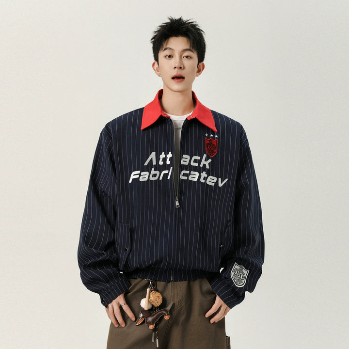 Letter Embroidery Striped Lapel Jacket