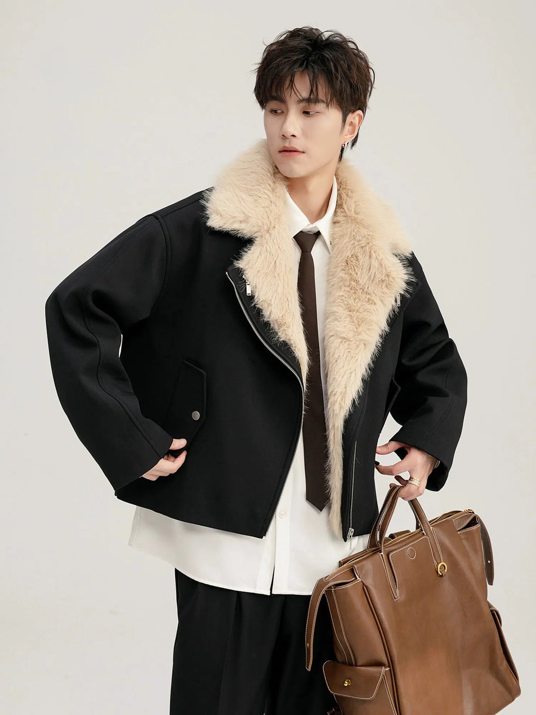 Short Jacket with Detachable Fur Collar