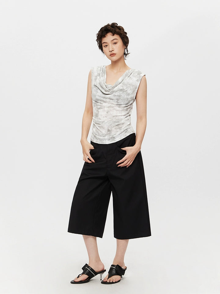 Tie-Dye Cowl Neck Sleeveless Top