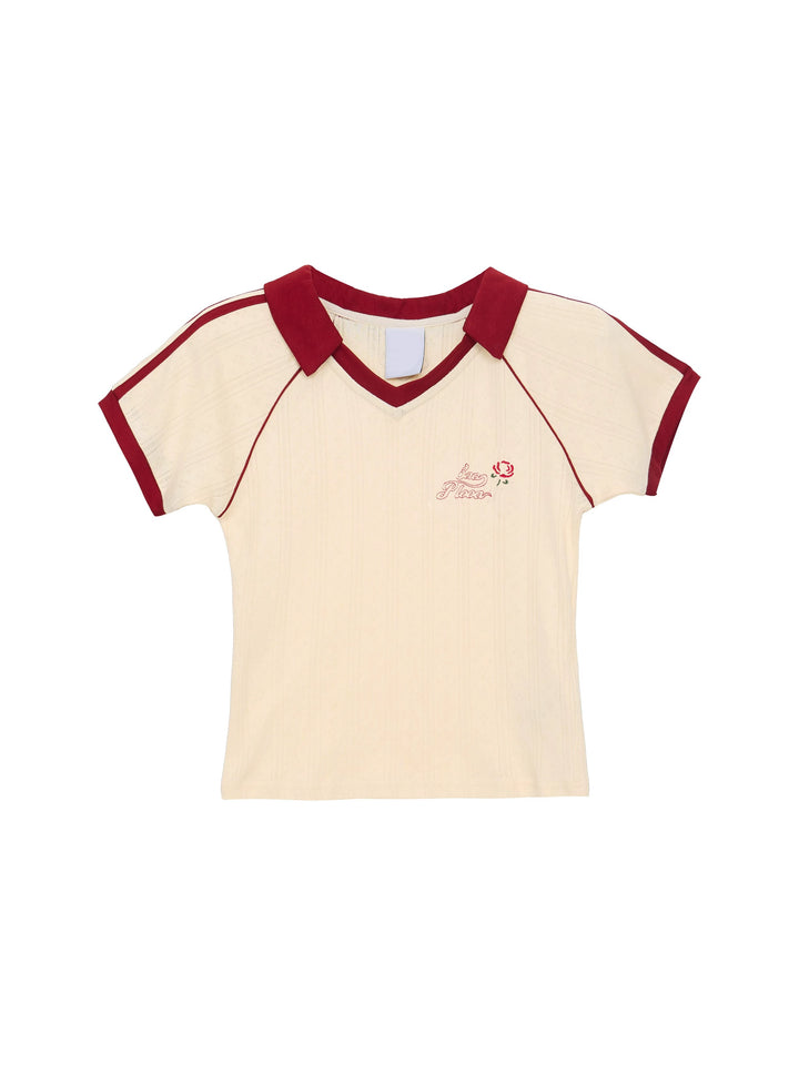 V-neck Knitted Short Sleeve T-shirt