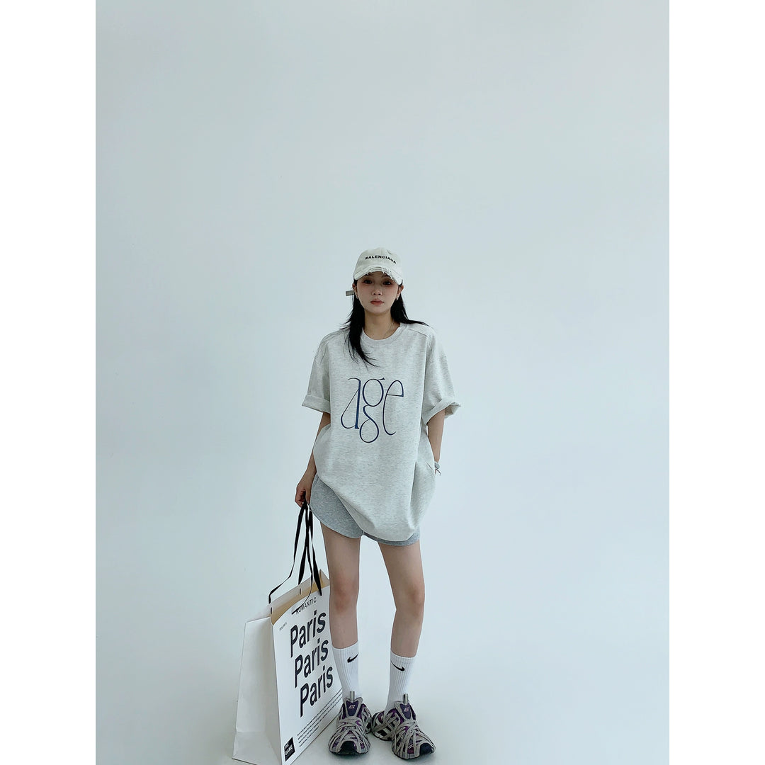 Loose Letter Print Short Sleeve Turtleneck