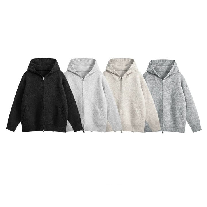 Strik lynlås hætte cardigan sweater