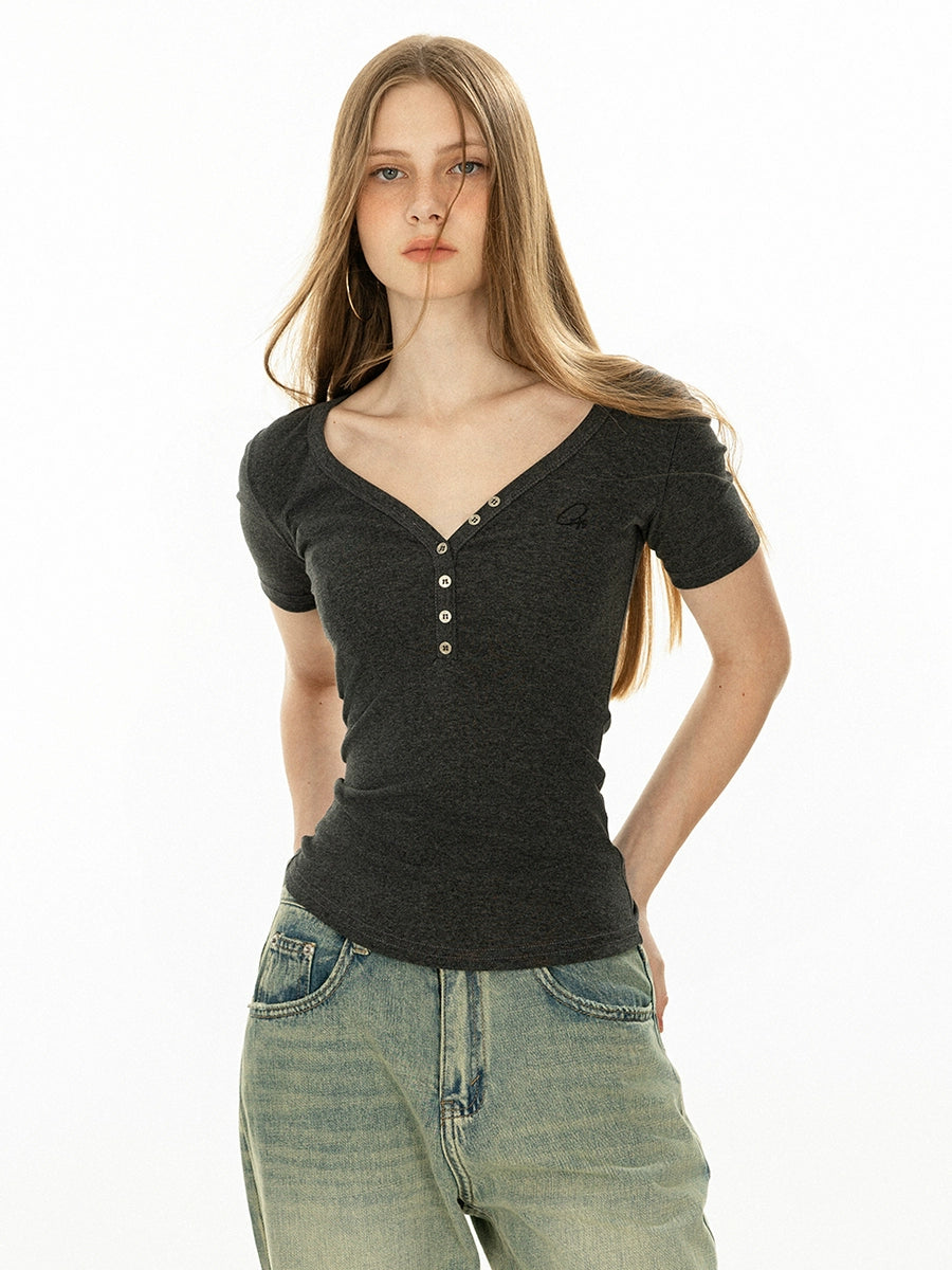 V-neck Slim Fit Short Sleeve Top