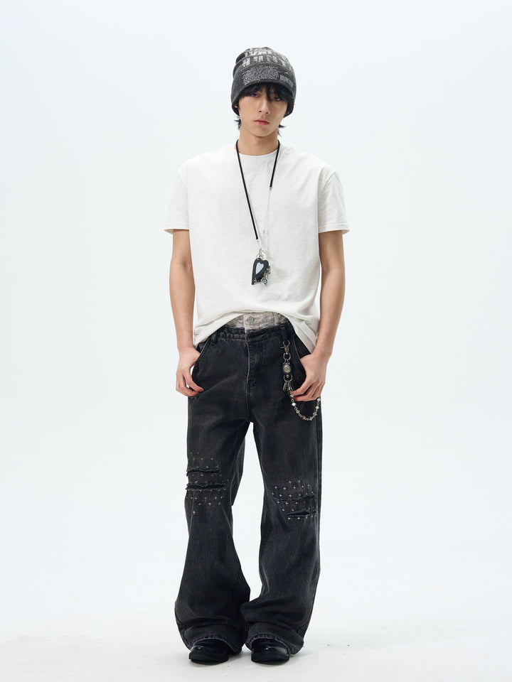Jeans pantaloni larghi dritti in stile retro e strappati