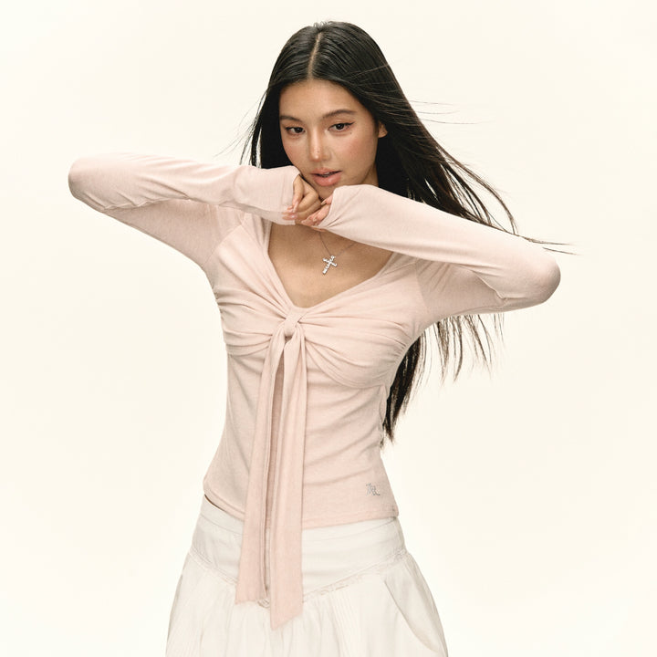 Slim Long Sleeve Knotted Top
